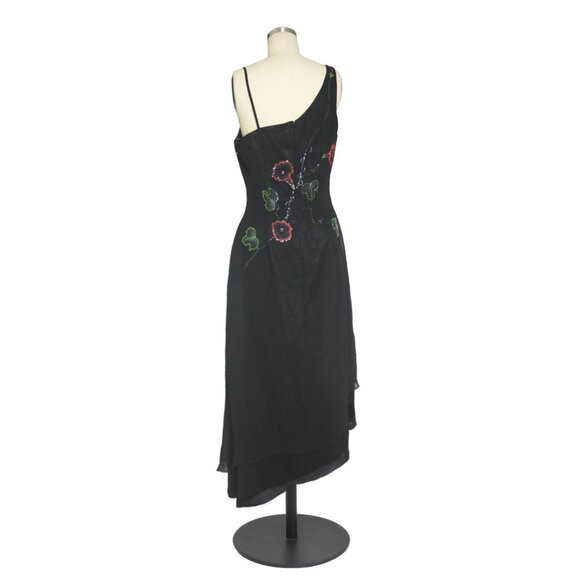 Goya London US 6 EU 40 Floral Sequin Beaded Asymmetric One Shoulder Evening Gown - Picture 2 of 6